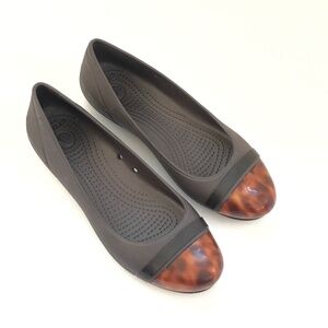 CROCS Cap Toe Tortoise Ballet Flat Brown Women’s Size 9